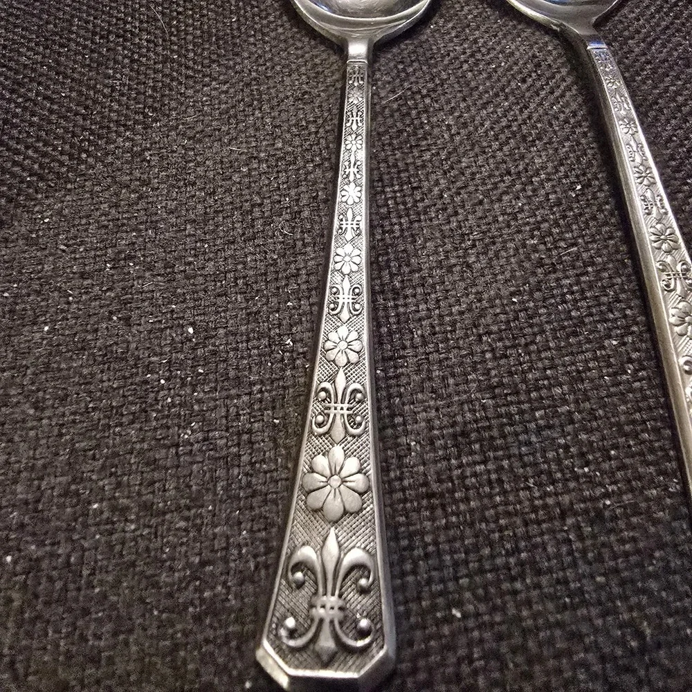 Interpur FLORENZ Stainless 3 Tea Spoons‎ Black Textured 8 Petal Flatware E24G